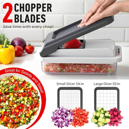 Vegetable Chopper Mandoline Slicer, Food Veggie Chopper | Cheese Grater, Onion Vegetable Cutter with Container, Dicer, Kitchen Gadgets & Essentials, White Sand/Grey3