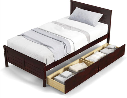 Twin Size Wood Bed Frame with 2 Storage Drawers, Mid Century Platform Bed Frame with Headboard, Sturdy Wooden Slats Support, Modern Mattress Foundation, No Box Spring Required, Easy Assembly9