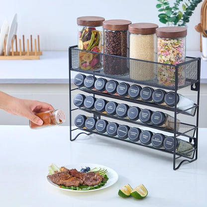 Spice Rack Organizer with 27 Spice Jars with Black Lids4