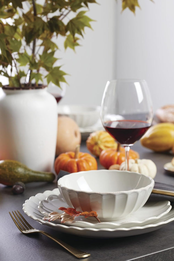 French Perle Scallop White Dinnerware Set with Accent Plates8