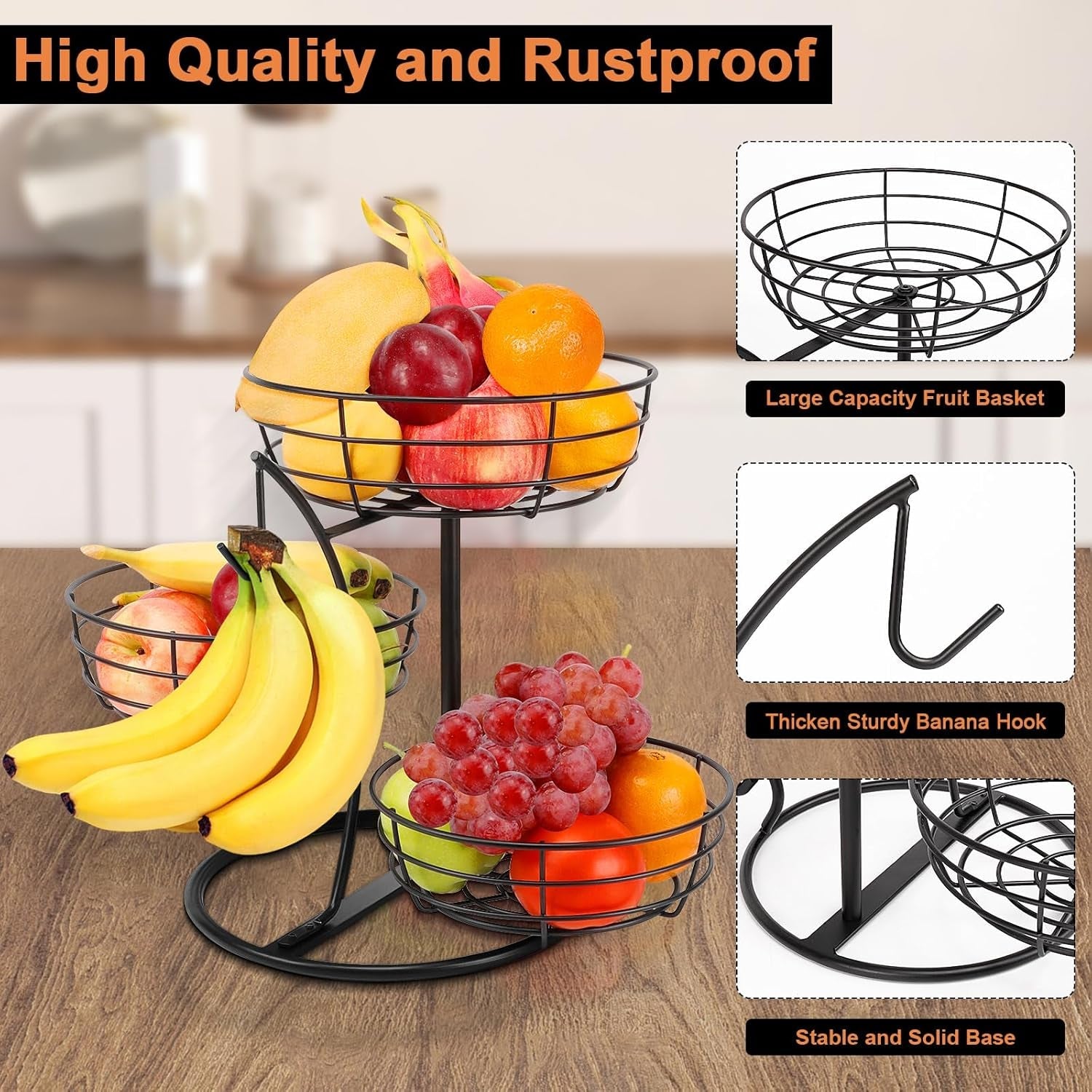 fruit-basket-bowl-with-banana-hanger-fruit-vegetable-storage-basket-with-banana-tree-holder-for-kitchen-counter-detachable-organizer-for-bread-snack-produce-black-3-tier-metal-base