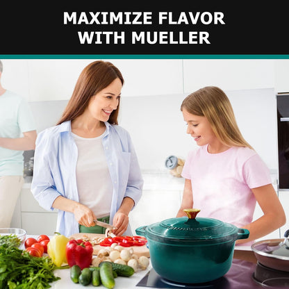 Mueller Duracast 6 Quart Enameled Cast Iron Dutch Oven Pot with Lid | Sourdough Bread Baking, Pfoa-Free, 500°F Oven Safe - All Cooktops Incl. Induction, Braising & Slow Cooking, Emerald8