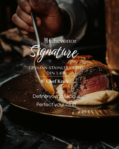 8 Inch Professional Chef Knife, 2.16" Extra Wide Blade German Steel DIN 1.4116, 3Mm Thick Ultra Sharp Kitchen Knife with Full Tang Handle & Gift Box ｜Signature7