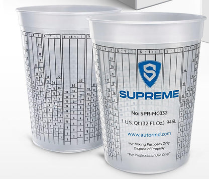 32 Oz (1 Quart) Graduated Plastic Mixing Cups – Heavy-Duty Solvent Resistant Measuring Cups with Ratio Markings for Paint, Epoxy, Resin, Automotive & DIY Projects (5)1