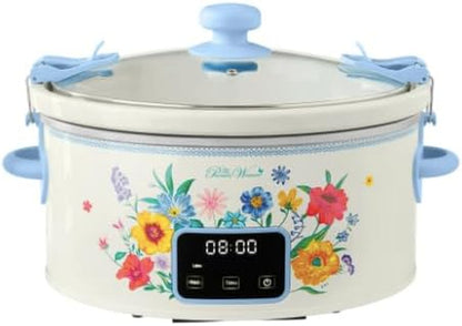 Pioneer Woman Stunning 6-Quart Programmable Portable Slow Cooker with Touchscreen, Locking Lid, Durable Stoneware- Floral1