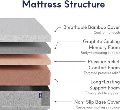 6 Inch Queen Mattress, Bamboo Cover Memory Foam Bed in a Box3