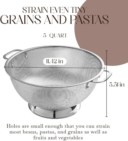 Stainless Steel Colander for Kitchen, 5 Qt Pasta & Rice Strainer | Durable Highest Grade Premium Steel, Dishwasher Safe and Odor Resistant Food Strainer, Lightweight Looped Handles2
