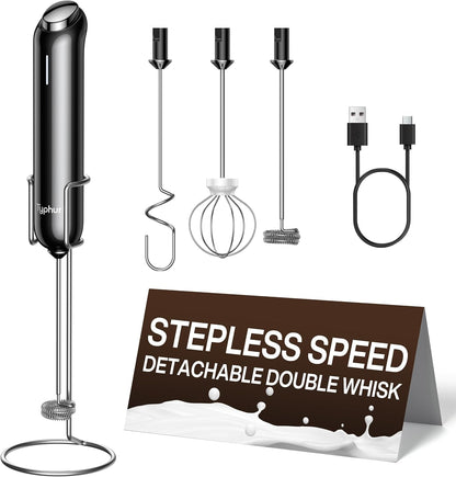 Instawhisk Milk Frother with Variable Speed, Rechargeable Coffee Frother Wand with Detachable Double Whisk, Drink Mixer Handheld Electric Stirrer for Latte, Cappuccino, Matcha, Almond Milk, Protein1