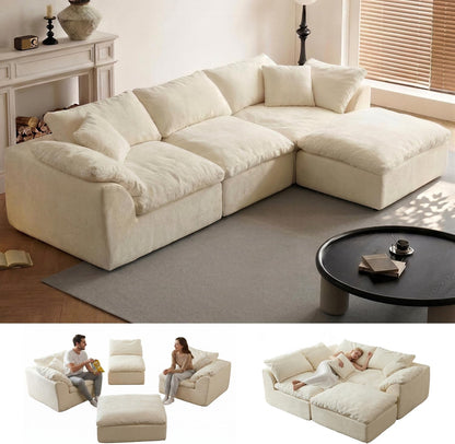 109" Boneless Cloud Couch Sectional for Living Room, Oversized Modular L Shaped Sofa with Ottoman, Deep Seat Chenille Sectional Couch, Convertible Sofa Bed for Ultimate Comfort(Lvory White)1