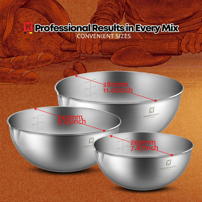3-Piece Stainless Steel Mixing Bowl Set, Silver Color, Nesting Bowls with Pure Spout, Multipurpose Kitchen Basket, 1.56Quarts/3.17Quarts/4.23Quarts (No Color Added)5