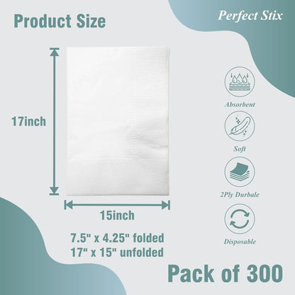 Bell Marque White Dinner Napkin-300 2-Ply White Dinner Napkins, 0.1" Height, 17" Width, 15" Length (Pack of 300)2