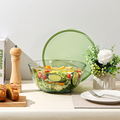 4.7 Quart Large Glass Mixing Bowl with Lid, Deep Big Glass Bowl Large Salad Bowl (Green-A)7