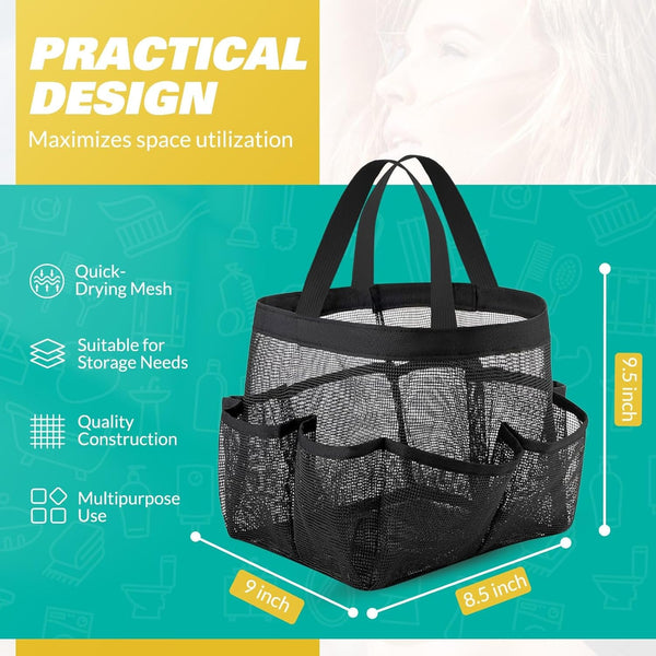 Mesh Shower Caddy Portable for College Dorm Room Essentials with 8 Pockets, Shower Bag for Beach, Swimming, Gym, Travel, Bathroom(Black)2