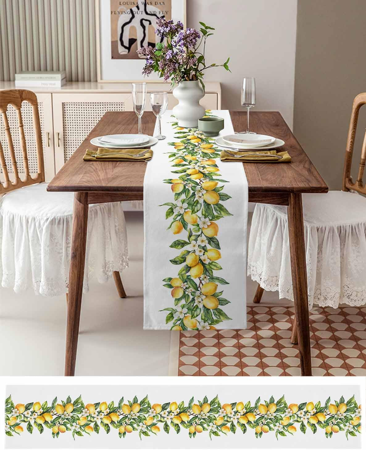 dining-table-runner-dresser-scarf-linen-burlap-fabric-summer-lemon-green-leaves-washable-table-runners-90-inches-long-for-farmhouse-home-kitchen-wedding-party-decor