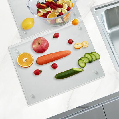 Tempered Glass Cutting Board for Kitchen, Clear Glass Board for Countertop, Heat Resistant, with Non-Slip Feet, 12X16" & 12X8" 2 Pcs Clear5