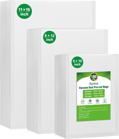 150 Pcs Vacuum Sealer Bags for Food, 8X12+11X16+6X10, BPA Free1
