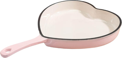 Enameled Cast Iron Heart Skillet Pan, Superior Heat Retention, Oven Safe, Long-Lasting Enamel, 10-Inch, Pink1