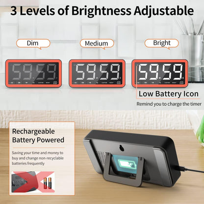 Large 7.8" Digital Timer, Magnetic LED Timer for Kitchen & Classroom | USB-C Rechargeable, up to 99 Hours Count up & Countdown Timer with 3 Brightness Levels, 4 Alert Modes and 3 Volume Levels5
