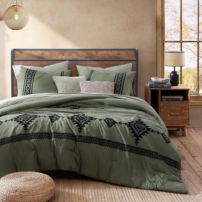 Embroidery Queen Comforter Set 7 Pieces Olive Green Bed in a Bag8