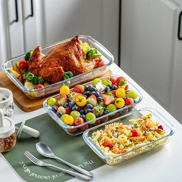Glass Baking Dish, Glass Baking Dishes for Oven,Food Container 3-Piece Set for Cooking Lasagna Kitchen Baking Bakeware Set Oven Microwave Refrigerator Dishwasher Safe (3)3