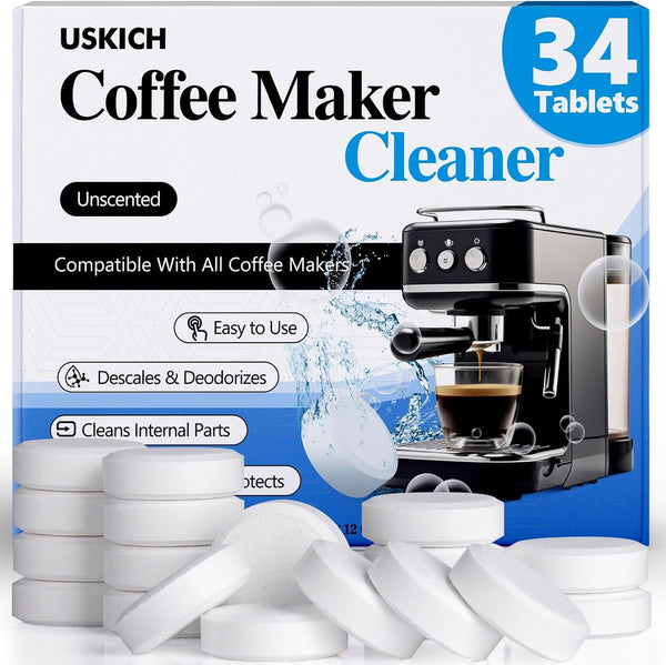 Coffee Machine Cleaner Descaler Tablets 34 Pack, Coffee Maker Cleaner for Keurig, Ninja, Breville, Delonghi, Nespresso, Miele,Espresso Machine Cleaning Tabs,Descaling Solution for Coffee Pot Maker1