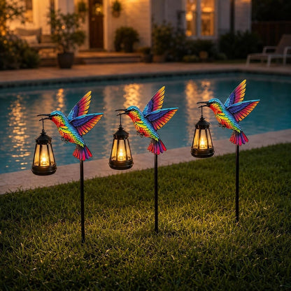 Solar Hummingbird Garden Lights with Hanging Lantern, Outdoor Yard Decor6