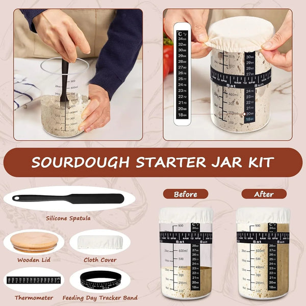 Sourdough Starter Kit with Enamel Cast Iron Pot, Complete Sourdough Bread Baking Supplies, round & Oval Bread Proofing Basket with 34 Oz Starter Jar, Bread Making Tools Kit5