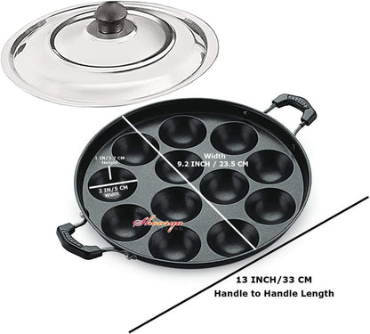 Non Stick Appam Pan,Appam Maker,12 Pits Appam Maker, Nonstick Appam Pan,Appa Chetty Paniyaram Pan Patra, (Medium Size)2