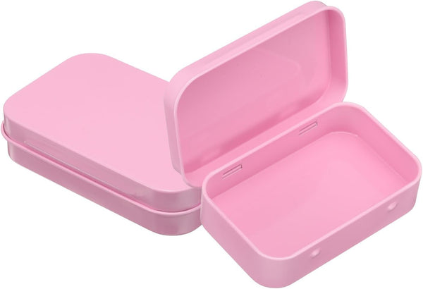 2Pcs Metal Tin Box, 3.7X2.4X0.8 Mini Portable Rectangular Empty Tinplate Small Storage Container Airtight Tins with Lids for Candy Favors Crafts Christmas Gifts, Pink1
