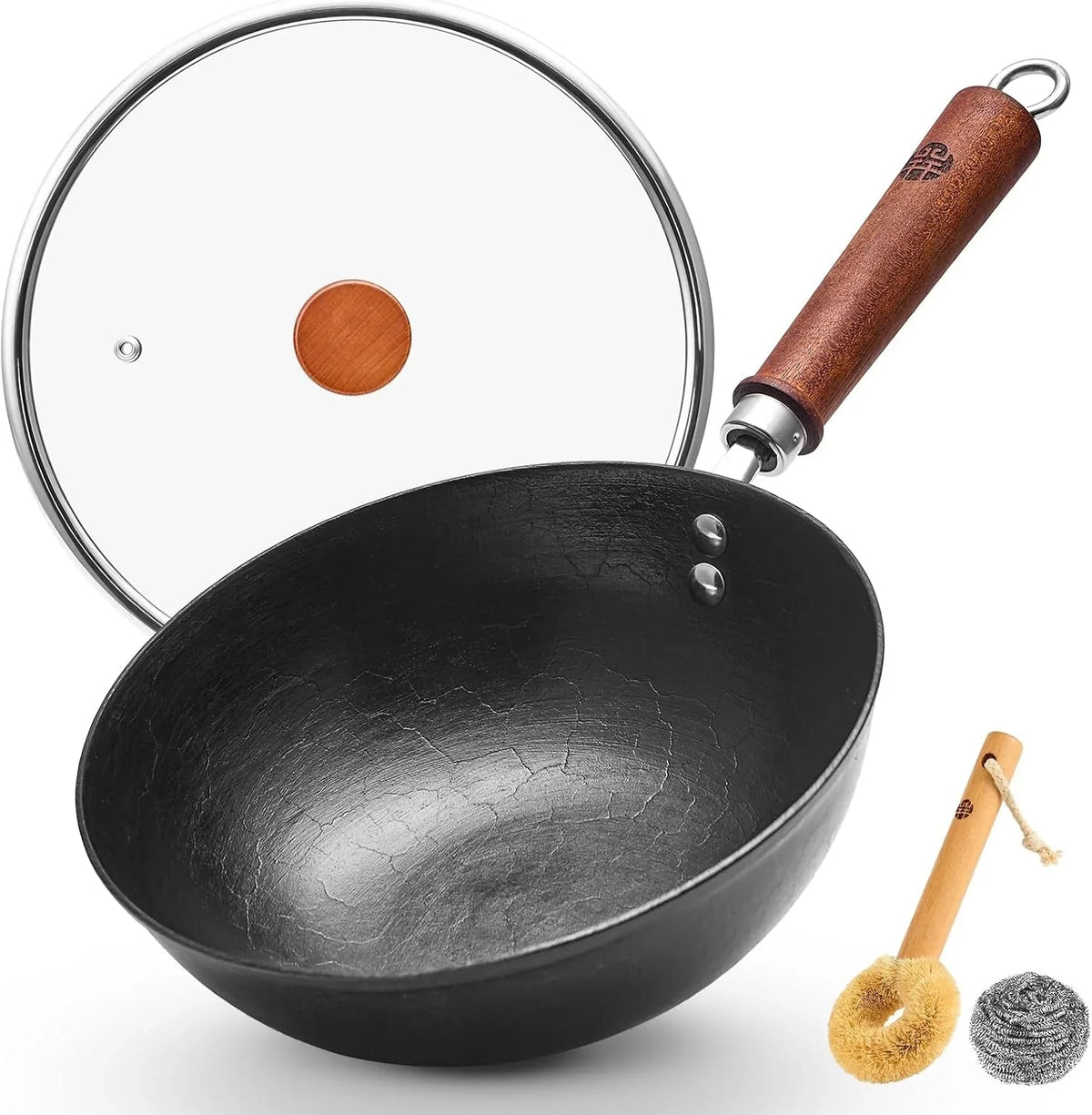 9-5-inch-small-cast-iron-wok-with-lid-handcrafted-tortoise-shell-texture-uncoated-stir-fry-pan-flat-bottom-wok-for-electric-induction-gas-stoves-2-5-quart-requires-seasoning