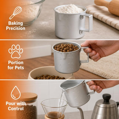 Measuring Cup, 8 Oz Metal Measuring Cup with Handle and Pour Lip for Liquid with Easy-Read Markings for Cooking and Baking, Kitchen Essential Aluminium8