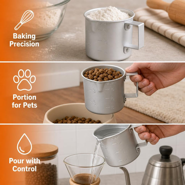 Measuring Cup, 8 Oz Metal Measuring Cup with Handle and Pour Lip for Liquid with Easy-Read Markings for Cooking and Baking, Kitchen Essential Aluminium8