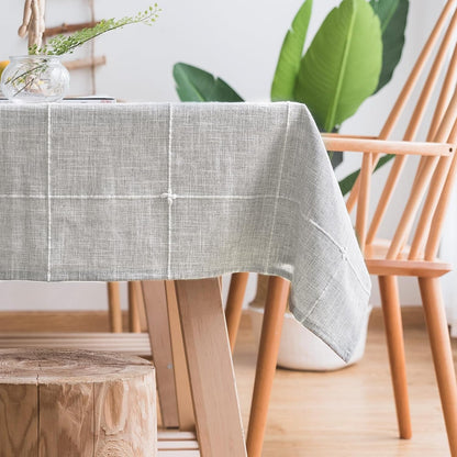 Solid Embroidery Lattice Tablecloth Cotton Linen Dust-Proof Checkered Table Cover for Kitchen Dinning Tabletop Decoration (Rectangle/Oblong, 52 X 70 Inch, Grey)1