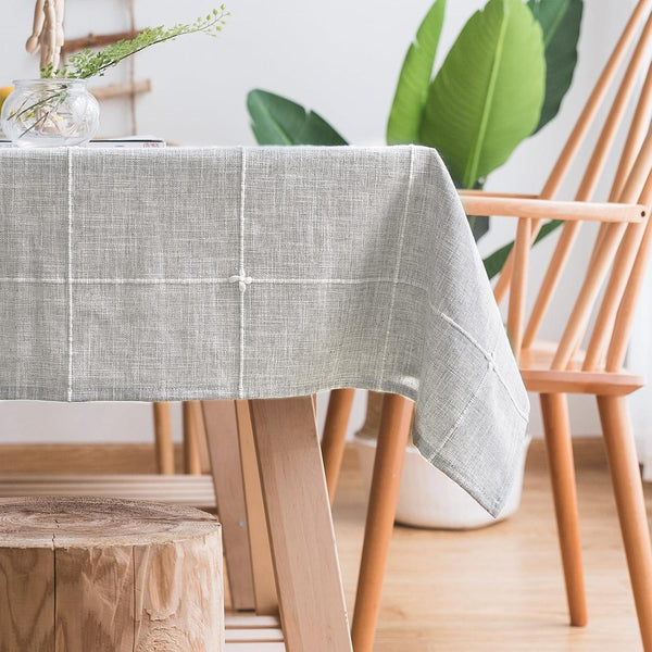 Solid Embroidery Lattice Tablecloth Cotton Linen Dust-Proof Checkered Table Cover for Kitchen Dinning Tabletop Decoration (Rectangle/Oblong, 52 X 70 Inch, Grey)1