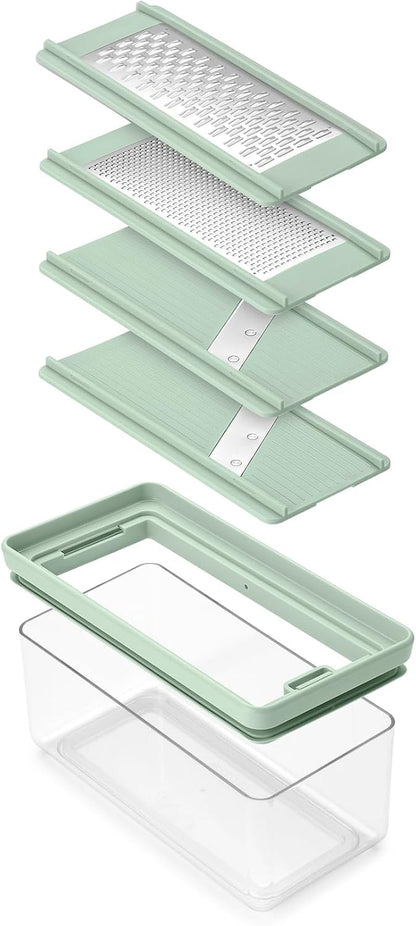 Brabantia Tasty+ Slicer and Grater Set | Vegetable Slicer with Two Graters & Storage Box | Non-Slip Base & Dishwasher Safe Design | 100% Recyclable Tritan Plastic | Jade Green7
