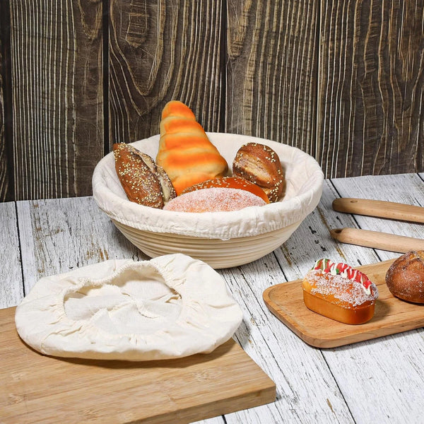 2 Pcs Bread Proofing Basket Cloth Liner Baking Dough Basket Cover Natural Rattan Banneton Proofing Cloth for Bakery Home Baking, about 10 Inch4