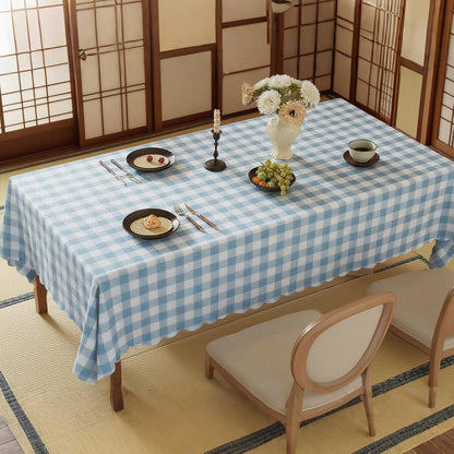 Blue Plaid Ruffle Tablecloth, Cotton Linen Heavy Weight Table Cloth Washable Wrinkle Free Rustic Buffalo Plaid Table Cover for Dining, Kitchen, Party, Home 80 X 60 Inch3