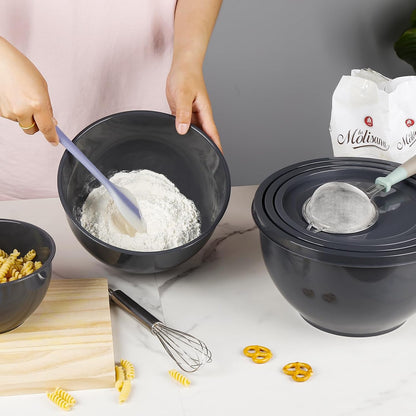 Plastic Mixing Bowls with Lids Set for Kitchen, 5 Set Nesting Bowls for Mixing, Baking, Prepping, Cooking and Serving Food, Mixing Bowls Dishwasher, Microwave Safe7