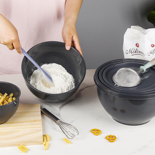 Plastic Mixing Bowls with Lids Set for Kitchen, 5 Set Nesting Bowls for Mixing, Baking, Prepping, Cooking and Serving Food, Mixing Bowls Dishwasher, Microwave Safe7