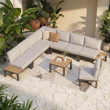 7 Pieces Aluminum Outdoor Patio Furniture Set, Movable Backrest Modular Sectional Sofa Set, Metal Conversation Set with 4-Inch Thick Cushion for Garden Backyard Porch, Grey1
