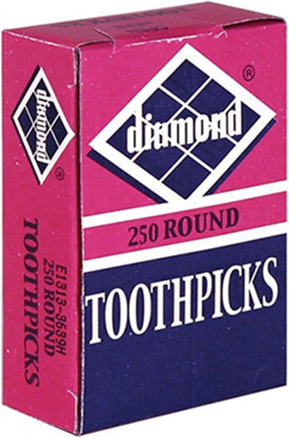 Diamond Toothpicks, round Natural Wooden Bamboo Tooth Picks for Teeth, Appetizers and Cocktail 2Pack ( 250 Count )2
