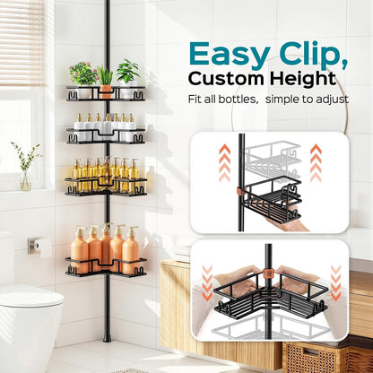 Shower Caddy Tension Pole: 4-Tier Adjustable Corner Organizer Black6