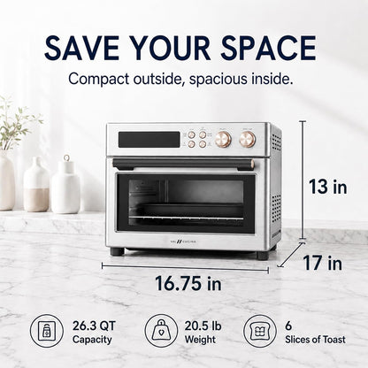 Infrared Heating 26.3 QT Air Fryer Toaster Oven, Large Countertop Convection Oven 10-In-1 Combo, 6-Slice Toast, Enamel Baking Pan Easy Clean with Recipe Book, Brushed Stainless Steel Finish8
