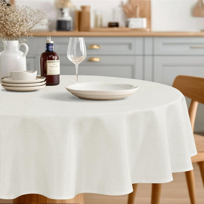 round Table Cloth Faux Linen Farmhouse Tablecloth Wrinkle & Stain Resistant Table Cover for Kitchen Dining, Holiday Party Dinner, White, 70 Inch Round1