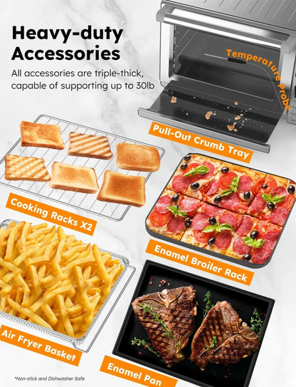 Bravo XL Pro Air Fryer Toaster Oven, Improved 100% Super Convection | Quicker & Crispier Results, 100 Presets, Multi-Layer Even Cooking, 50-500F, Smart Probe, PFAS Free, 30QT, Stainless Steel10
