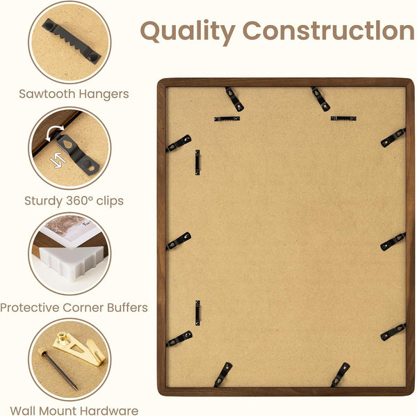 11X14 Picture Frame - Solid Walnut Wood 11X14 Frame with Mat for 8X10 Photos, 11 by 14 Poster Wood Wall Frame, Horizontal or Vertical Wall Mounting, Natural Walnut6