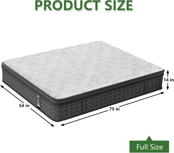 Full Size Mattress 14 Inch, Hybrid Full Mattress in a Box, Pocket Springs & Memory Foam for Motion Isolation, Medium Firm Feel, Edge Support, Certipur‑Us Certified2