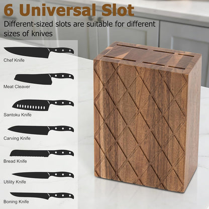 Universal Knife Block,6 Slot Acacia Wood Kitchen Knife Holder,Well Made Elegant Knives Storage Organizer for Countertop3