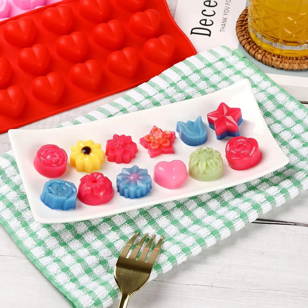 Flower Shape Chocolate Candy Molds Set,Heart,The Stars,The Rose,Flowers in Combination,15 Cavity Silicone Baking Mold Ice Cube Tray-Wedding,Festival,Parties and DIY Crafts-(6Pcs)7