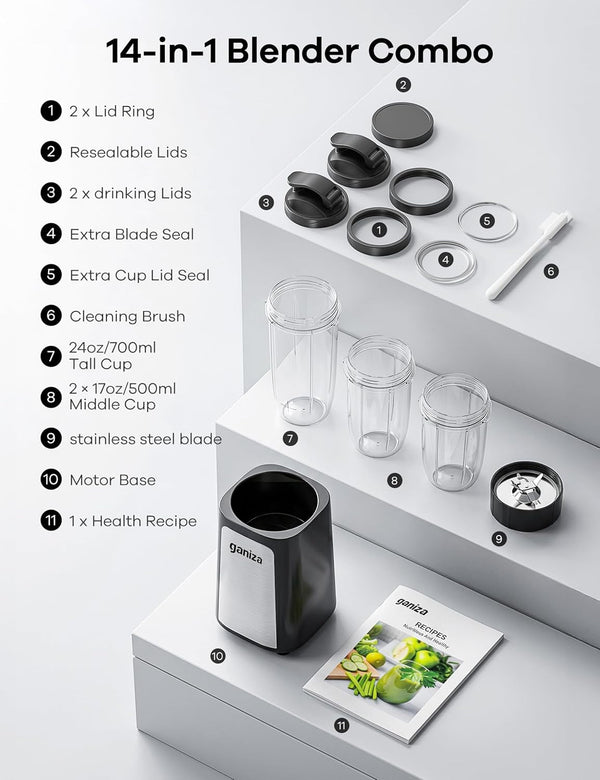 Blender for Smoothies, 14Pcs Personal Blender for Shake and Smoothies for Kitchen with 3 Portable Cups (1X24Oz & 2X17Oz), Single Serve Smoothie Maker, Nutritious Recipe8